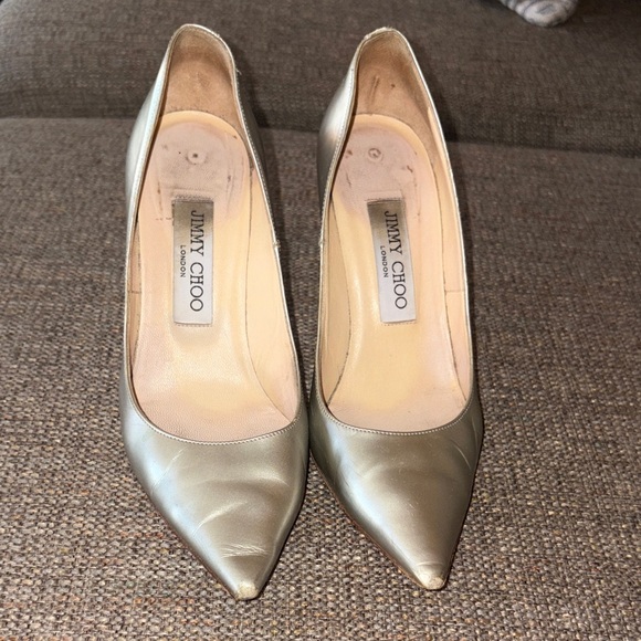 Gently Loved “Romy” Jimmy Choo Metallic Silver Heels - Picture 5 of 8